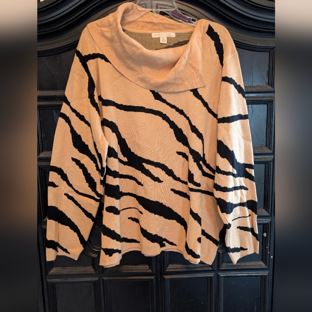 Elegant Beige and Black Cowl Neck Sweater